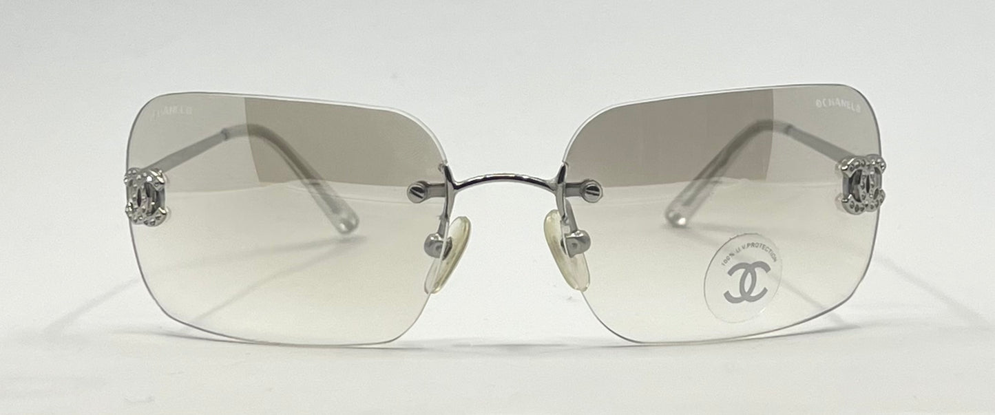 Chanel 4017-D Silver Rimless Sunglasses Swarovski Cc Logo Deadstock