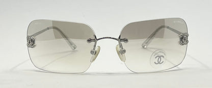 Chanel 4017-D Silver Rimless Sunglasses Swarovski Cc Logo Deadstock