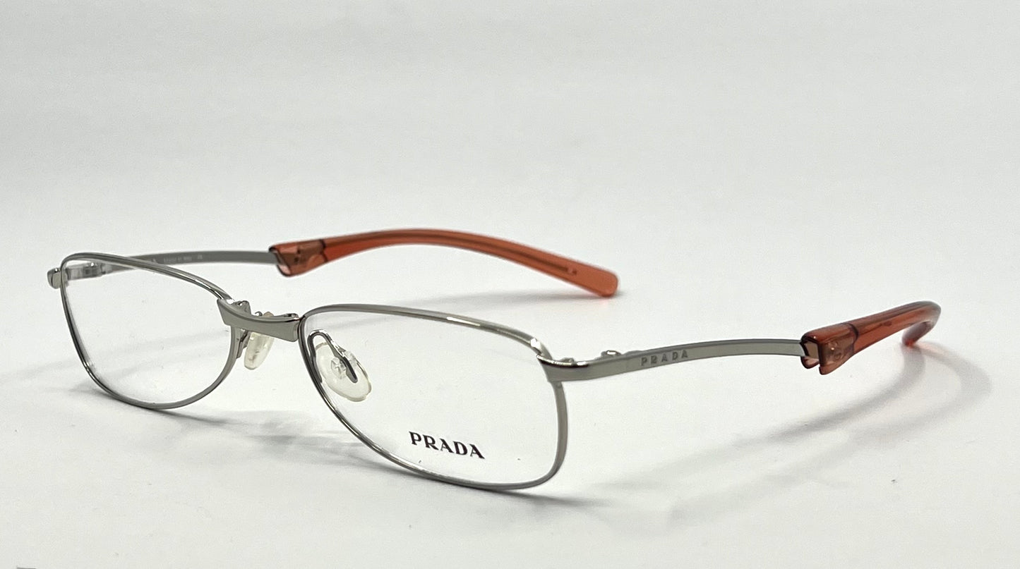 Prada Vpr 76C Vintage FOLDING Eyeglasses-Full Rim-Silver Orange Tips-Unworn-Italy