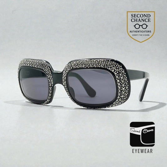 Vintage Rhinestone Sunglasses-Oversized Black Crystal Couture Rare-Made in France