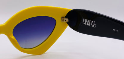 Linda Farrow X Prabal Gurung Pg|17|5 Cat-Eye Sunglasses-Bold Yellow & White Acetate With Gradient Blue Lenses