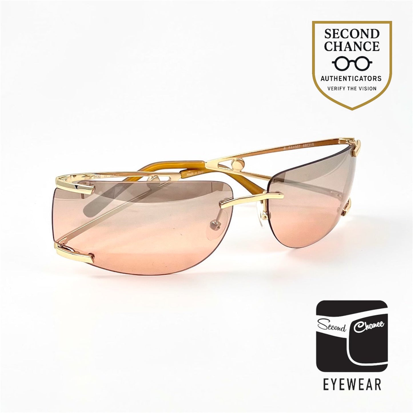 Basile RA4307 Rimless-VINTAGE Sunglasses 68mm Italy Shield Y2K Designer