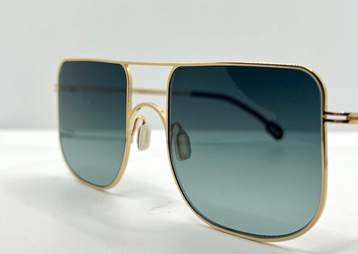Odette Lunettes Juno M202 Gold Sunglasses-Made In France-Gradient Blue|Green Lenses-New