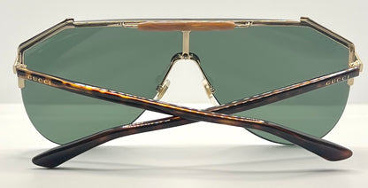 Gucci Gg0584S 002 Gold Green Shield Sunglasses Tortoise Temples – Full Kit