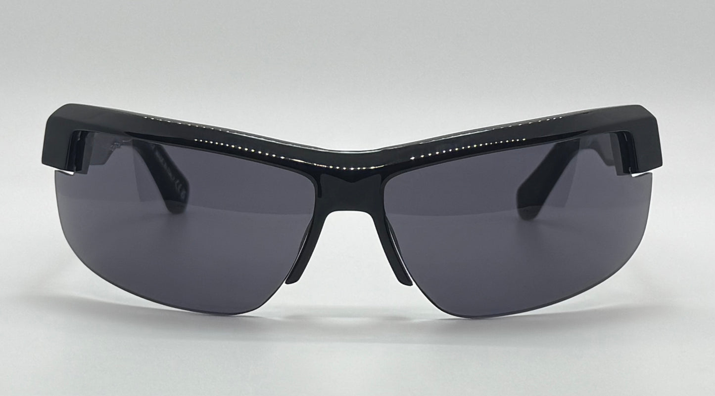 Vintage Off-White Black Shield Wraparound Sunglasses Model Oeri068 1007