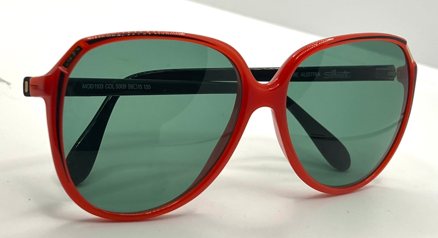 Silhouette Mod 1103 Vintage Sunglasses W|New Solid Green Custom Lenses-56Mm-Unworn