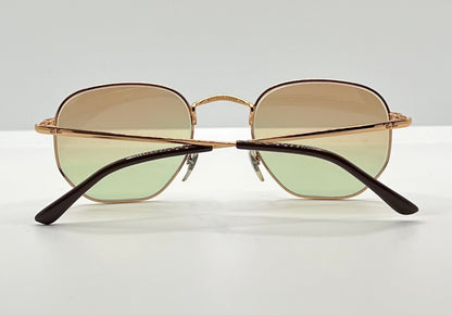 Ray-Ban Rb6448 3094-Geometric Gold Wire Sunglasses W| New, Custom Brown To Green Gradient Lenses