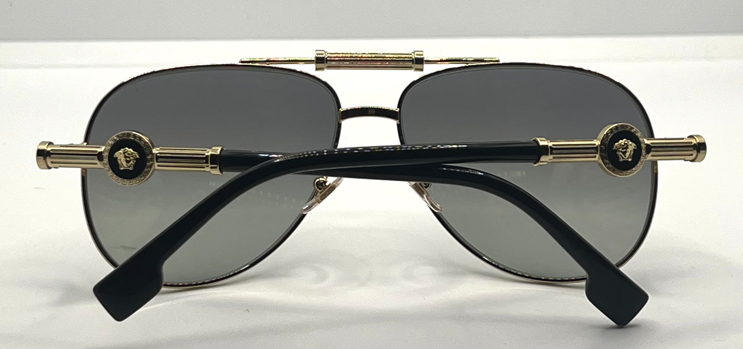 Versace 2236 1002|11 Gold Black Aviator Sunglasses Grey Gradient Made In Italy Nos