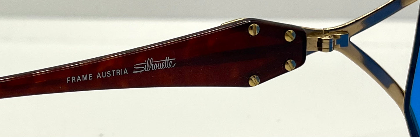 Silhouette M6186|30 Gold Shield Vintage Sunglasses W|New Solid Blue Custom Lenses-Unworn