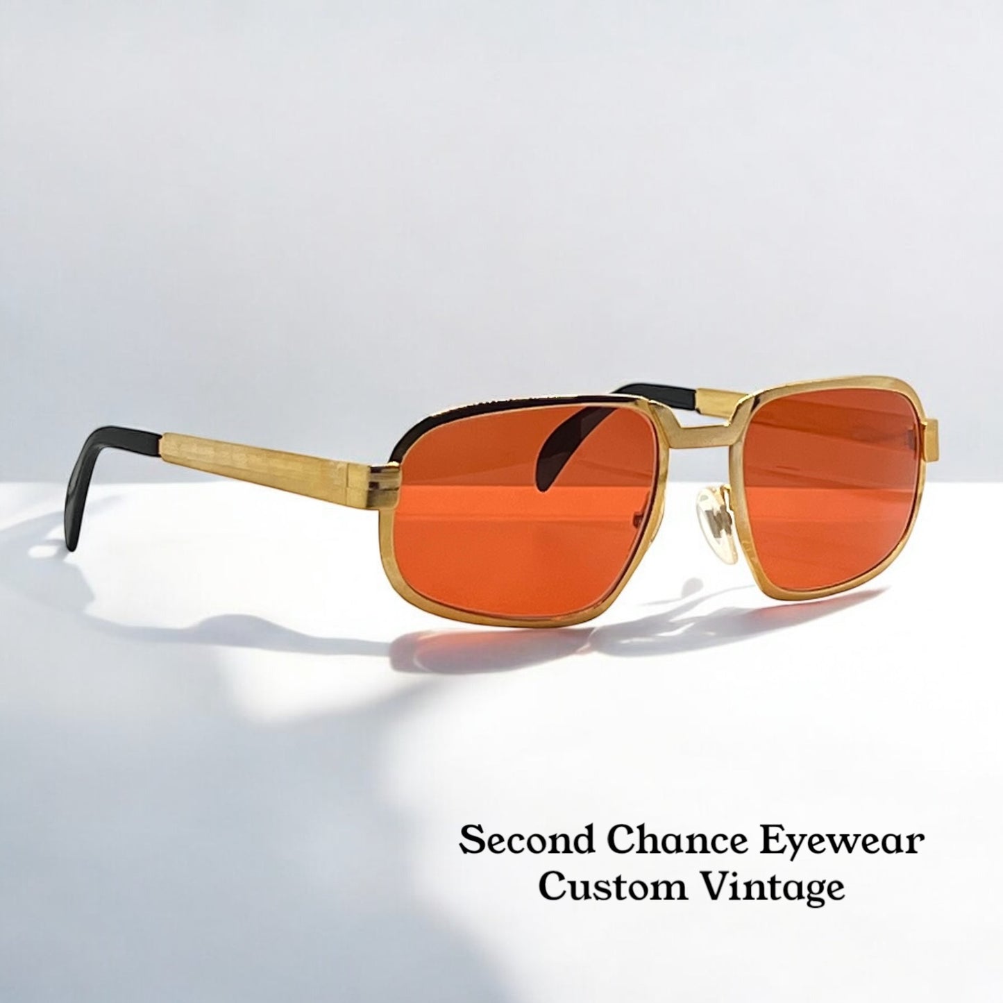 Swan Medici 50420 Vintage Sunglasses-Gold Textured Frame W|New, Custom “Tuscan Flame” Lenses-Deadstock-Italy