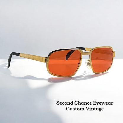 Swan Medici 50420 Vintage Sunglasses-Gold Textured Frame W|New, Custom “Tuscan Flame” Lenses-Deadstock-Italy