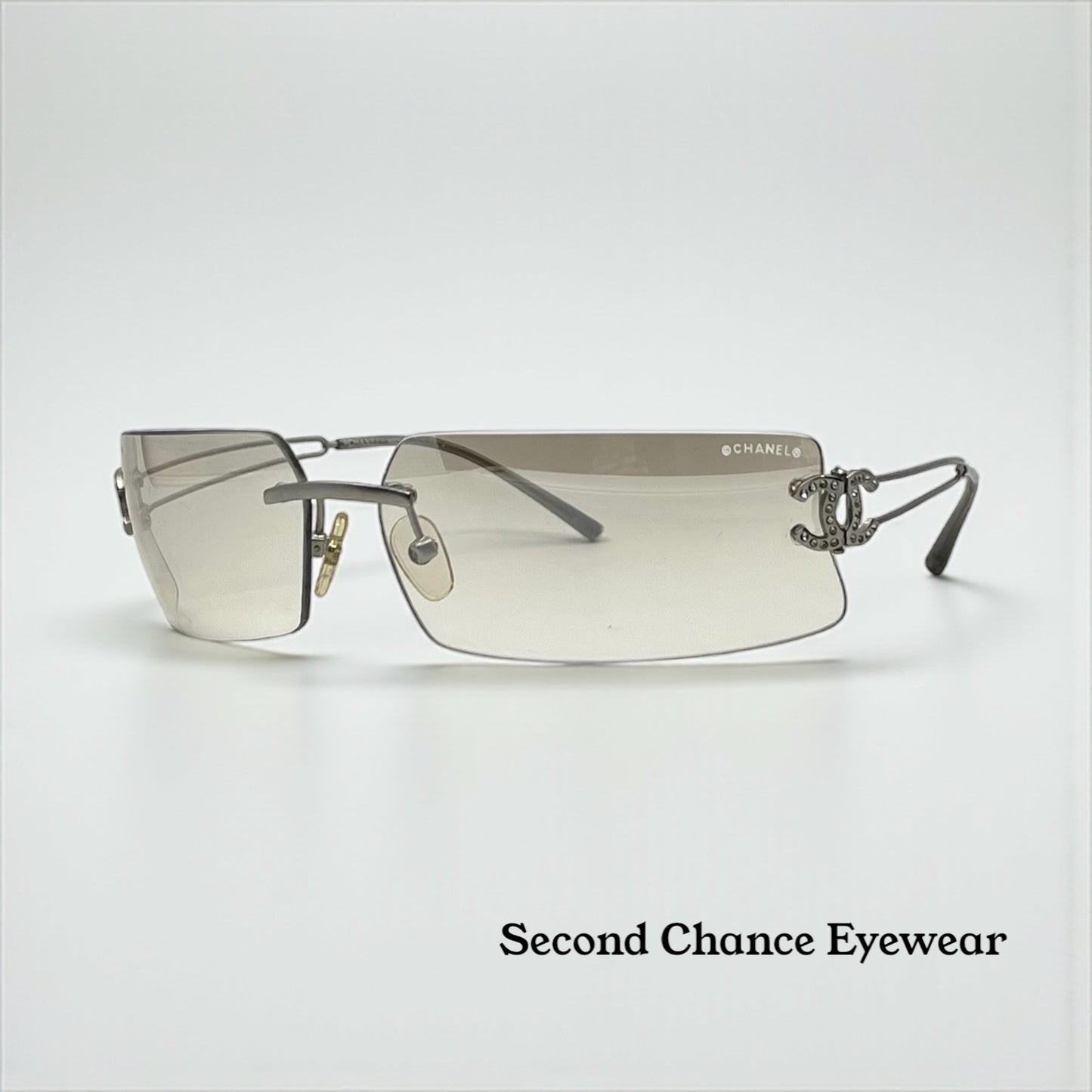 CHANEL 4051B 103/61 Rimless Crystal CC Logo Sunglasses-Y2K Deadstock-Italy
