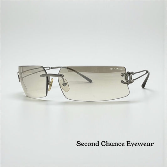 CHANEL 4051B 103/61 Rimless Crystal CC Logo Sunglasses-Y2K Deadstock-Italy