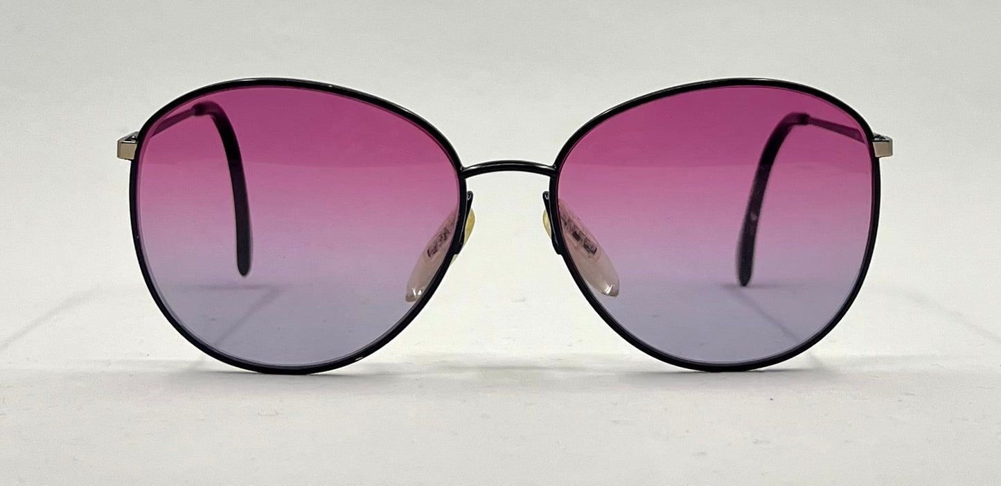 Zeiss Round Black Metal Vintage Sunglasses w/New Purple Fade Custom Lenses-56mm