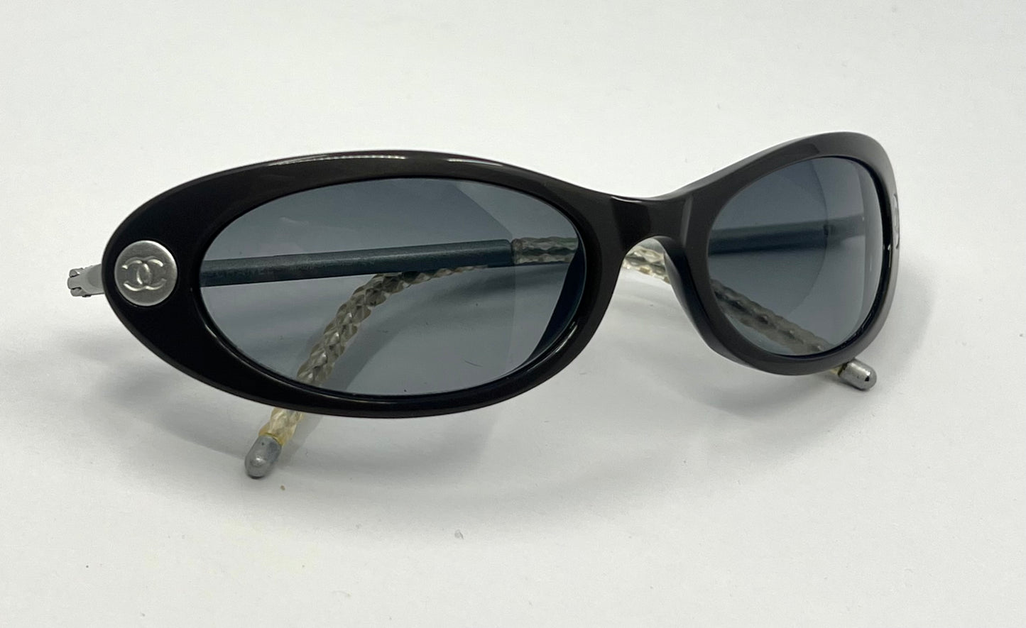 Chanel 5035 5414/11 Y2K Vintage Sunglasses – Black Oval 51-17, Grey Lenses