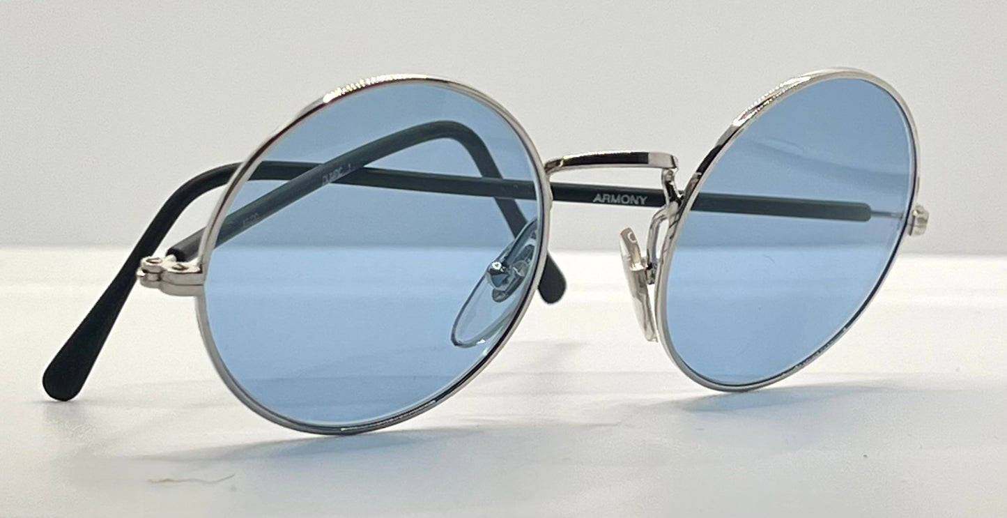 Armony- Olimpic 1 -Round Vintage Sunglasses w|New Sky Blue Custom Gradient Tinted Lenses