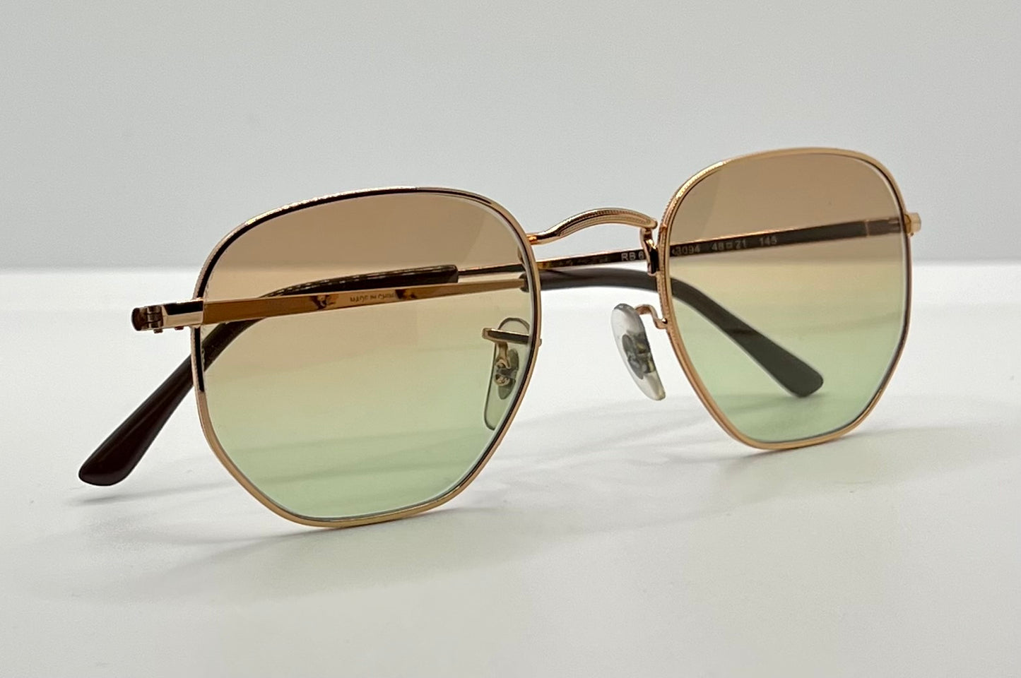 Ray-Ban Rb6448 3094-Geometric Gold Wire Sunglasses W| New, Custom Brown To Green Gradient Lenses