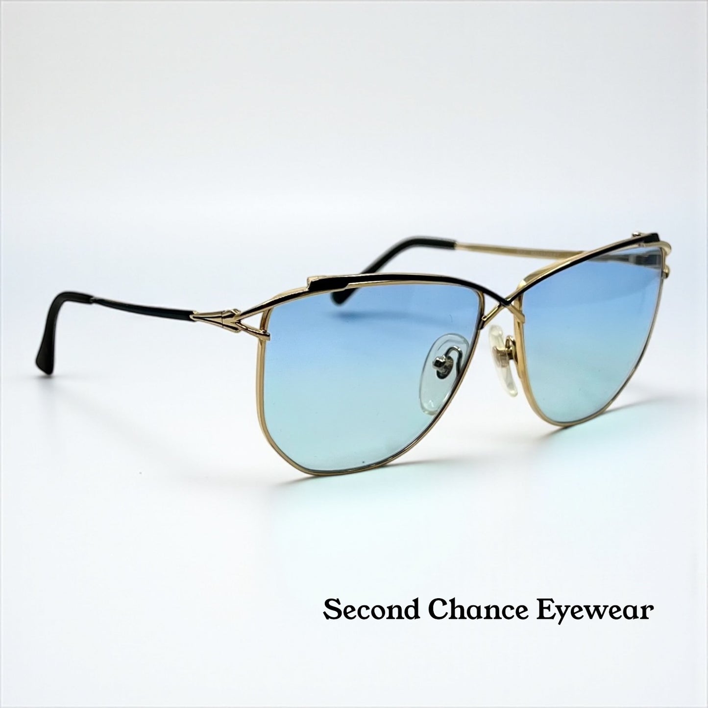 Halston 47 Vintage Sunglasses-Japan Gold w/New Solid Sky Blue Custom Lenses