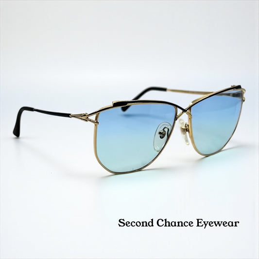 Halston 47 Vintage Sunglasses-Japan Gold w/New Solid Sky Blue Custom Lenses