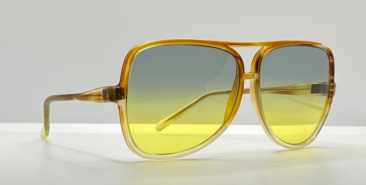 Greece Aviator Vintage Sunglasses-Transparent Amber Frame W|New, Custom Yellow Gradient Lenses-Pre-Owned