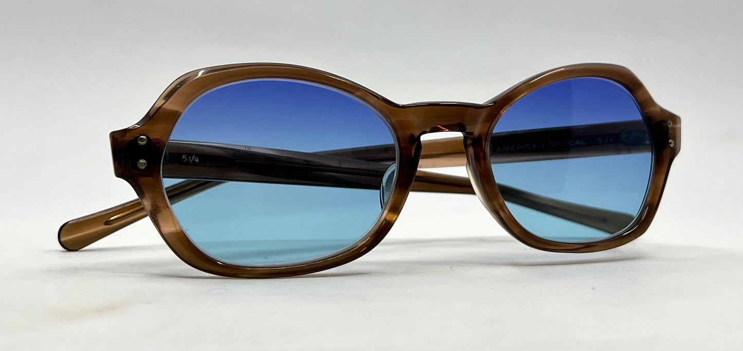 Vintage American Optical Sunglasses 5 1/4 Custom Light Blue Lenses USA
