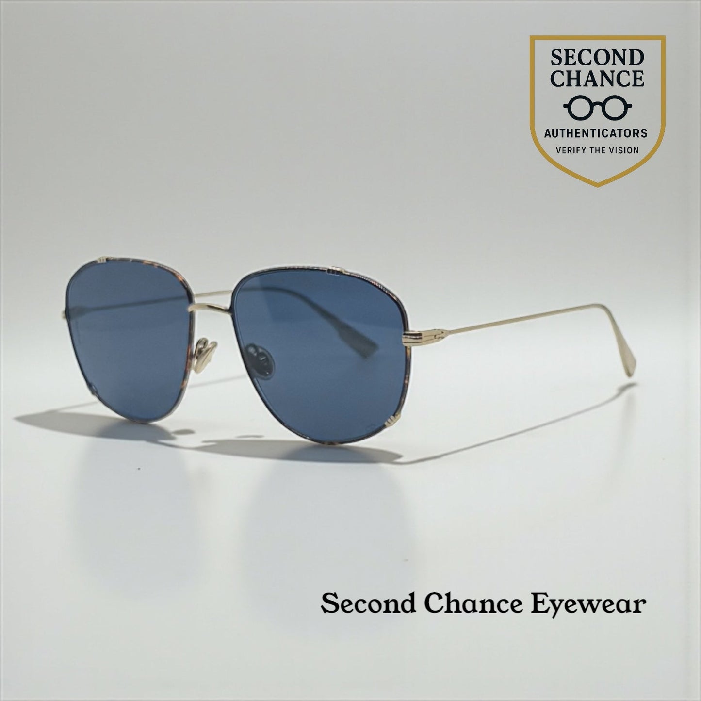 Dior 2VK49-VINTAGE Gold Metal Sunglasses-Blue Lenses 58-15-145 Unworn-Full Kit