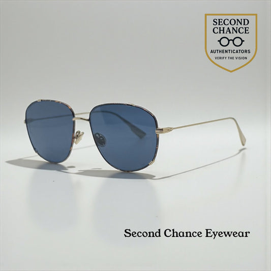 Dior 2VK49-VINTAGE Gold Metal Sunglasses-Blue Lenses 58-15-145 Unworn-Full Kit