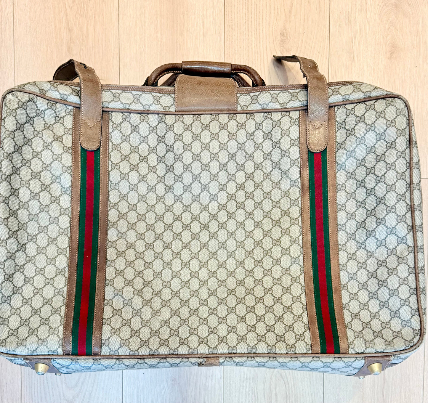 Vintage Gucci GG Supreme Web Stripe Suitcase 1980s Travel Case