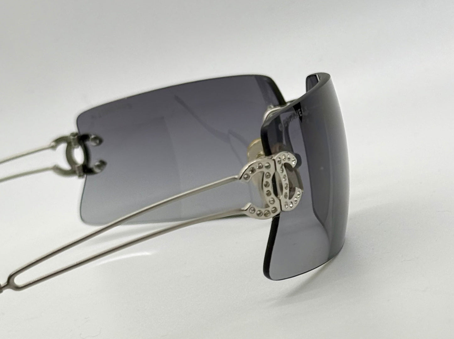 Chanel 4051-B Crystal CC Rimless Shield Sunglasses 170/76 Unworn Original Case