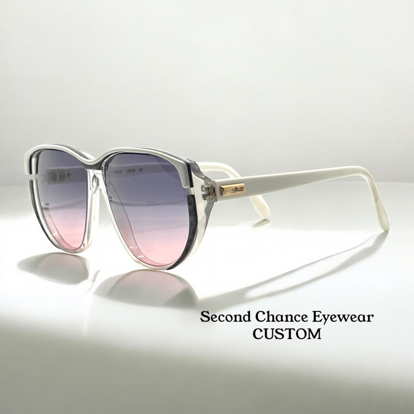 Silhouette M 1220 C 2952 Vintage White Sunglasses w|New Grey to Rose Gradient Custom Lenses-57mm-Austria