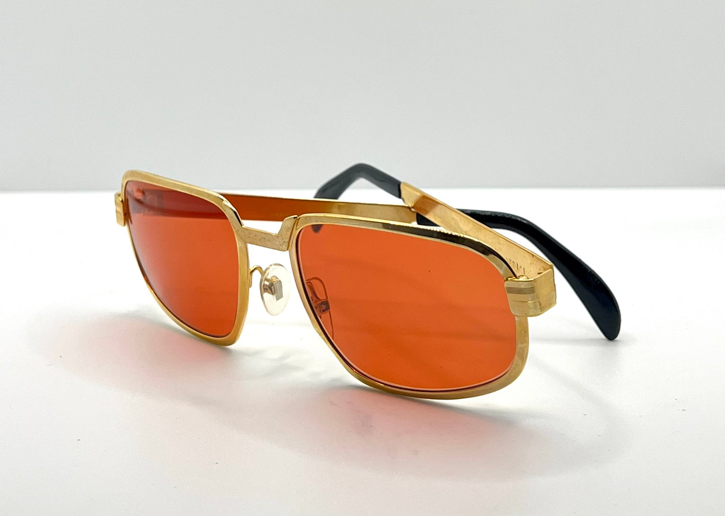 Swan Medici 50420 Vintage Sunglasses-Gold Textured Frame W|New, Custom “Tuscan Flame” Lenses-Deadstock-Italy