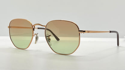 Ray-Ban Rb6448 3094-Geometric Gold Wire Sunglasses W| New, Custom Brown To Green Gradient Lenses
