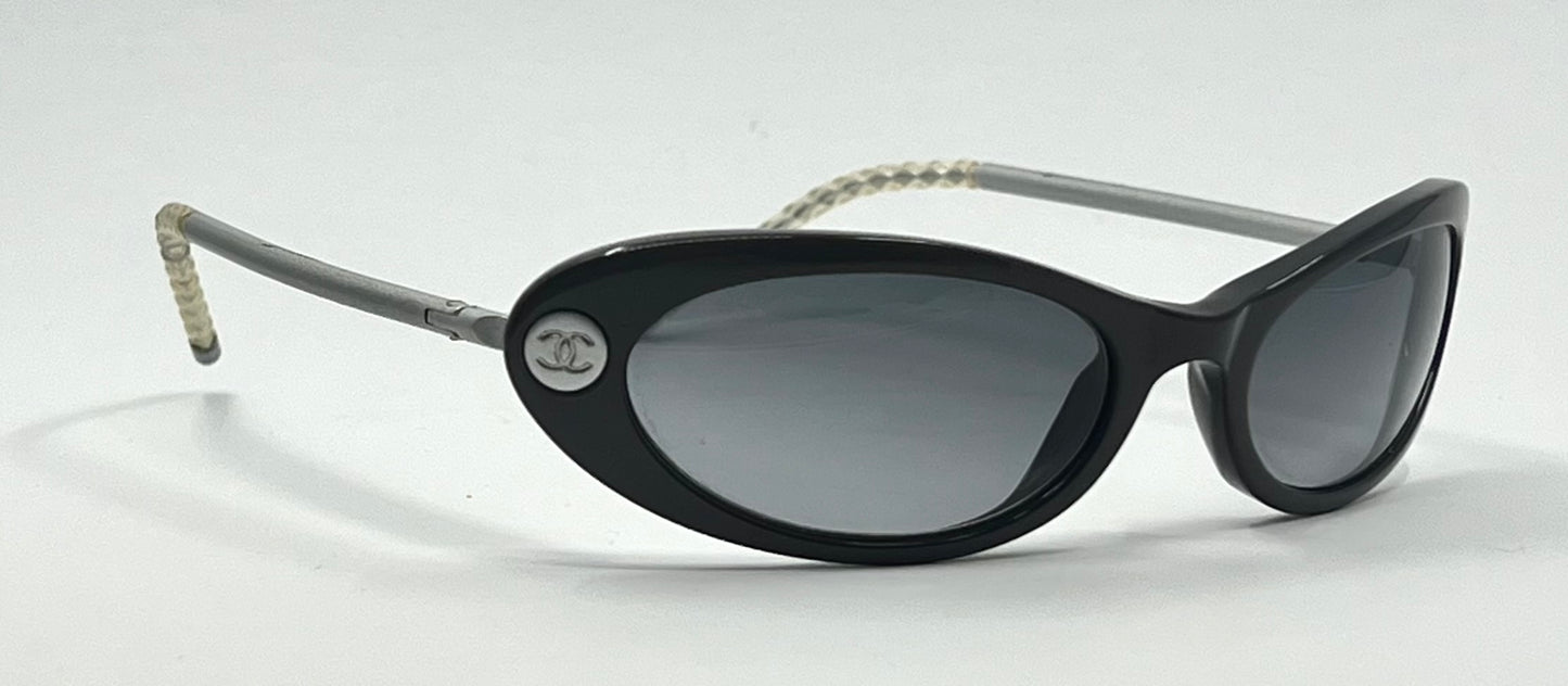 Chanel 5035 5414/11 Y2K Vintage Sunglasses – Black Oval 51-17, Grey Lenses
