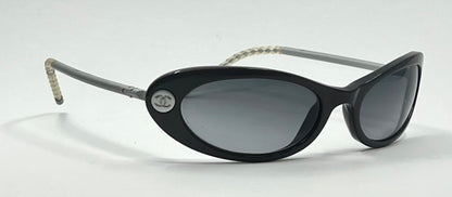 Chanel 5035 5414/11 Y2K Vintage Sunglasses – Black Oval 51-17, Grey Lenses