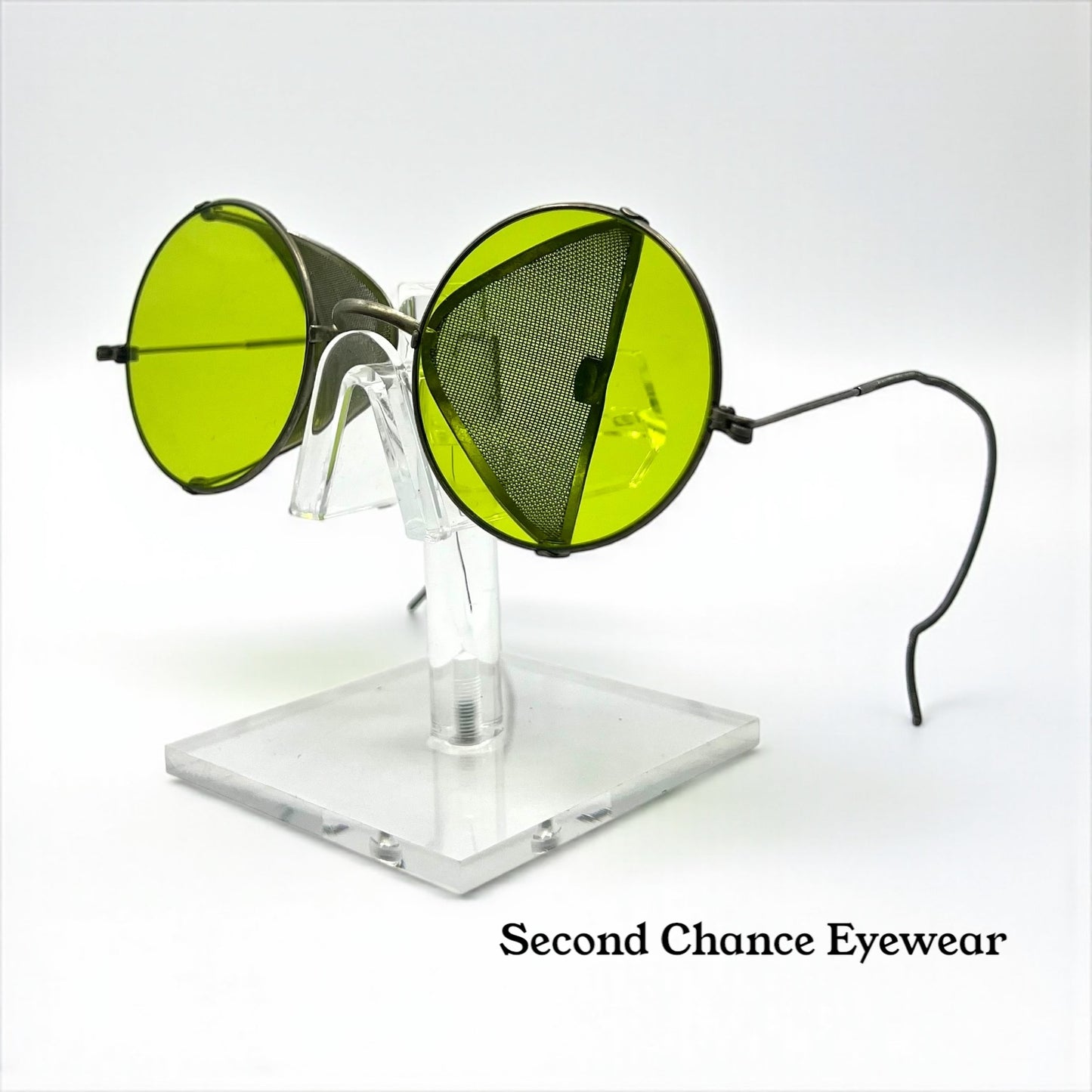 Industrial / Glacier ANTIQUE Spectacles – Green Lenses with Mesh Side Shields – c.1900