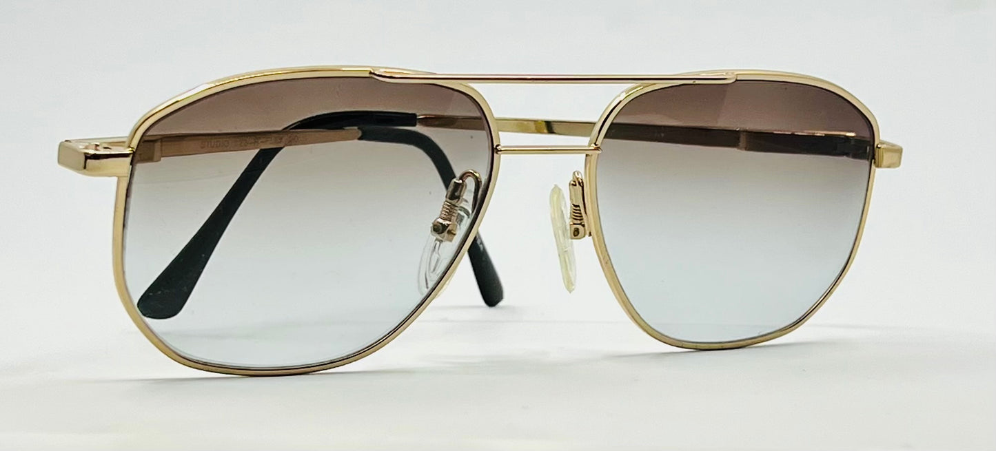 Studio 123-R-Flex Gold Aviator Sunglasses-New Gradient Custom Lenses-1970s Vintage