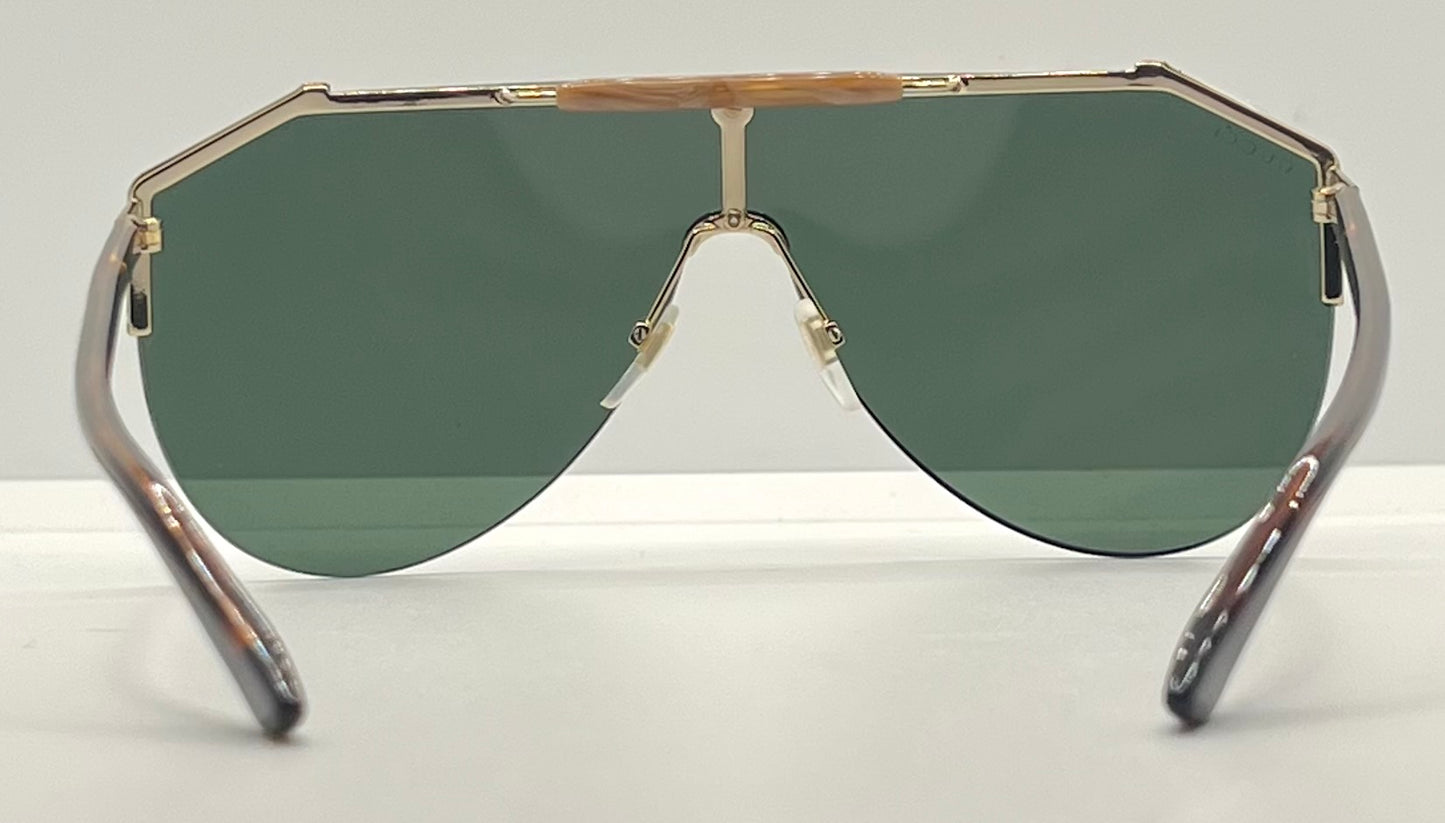 Gucci Gg0584S 002 Gold Green Shield Sunglasses Tortoise Temples – Full Kit