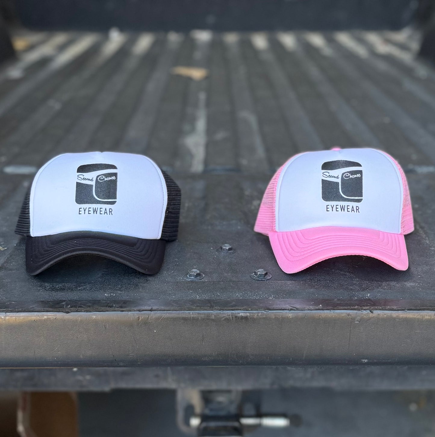 Second Chance Eyewear Trucker Hat- Black|White & Pink|White