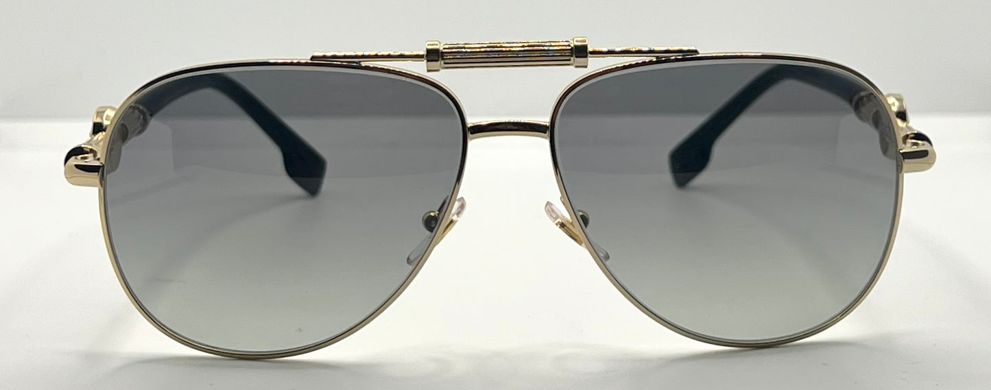 Versace 2236 1002|11 Gold Black Aviator Sunglasses Grey Gradient Made In Italy Nos