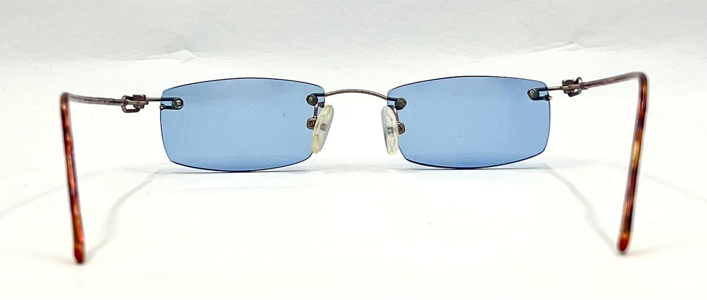 JBK 21.2 VINTAGE Rimless “Italian Design” Sunglasses – Light Blue Solid Lens-Unworn-45mm
