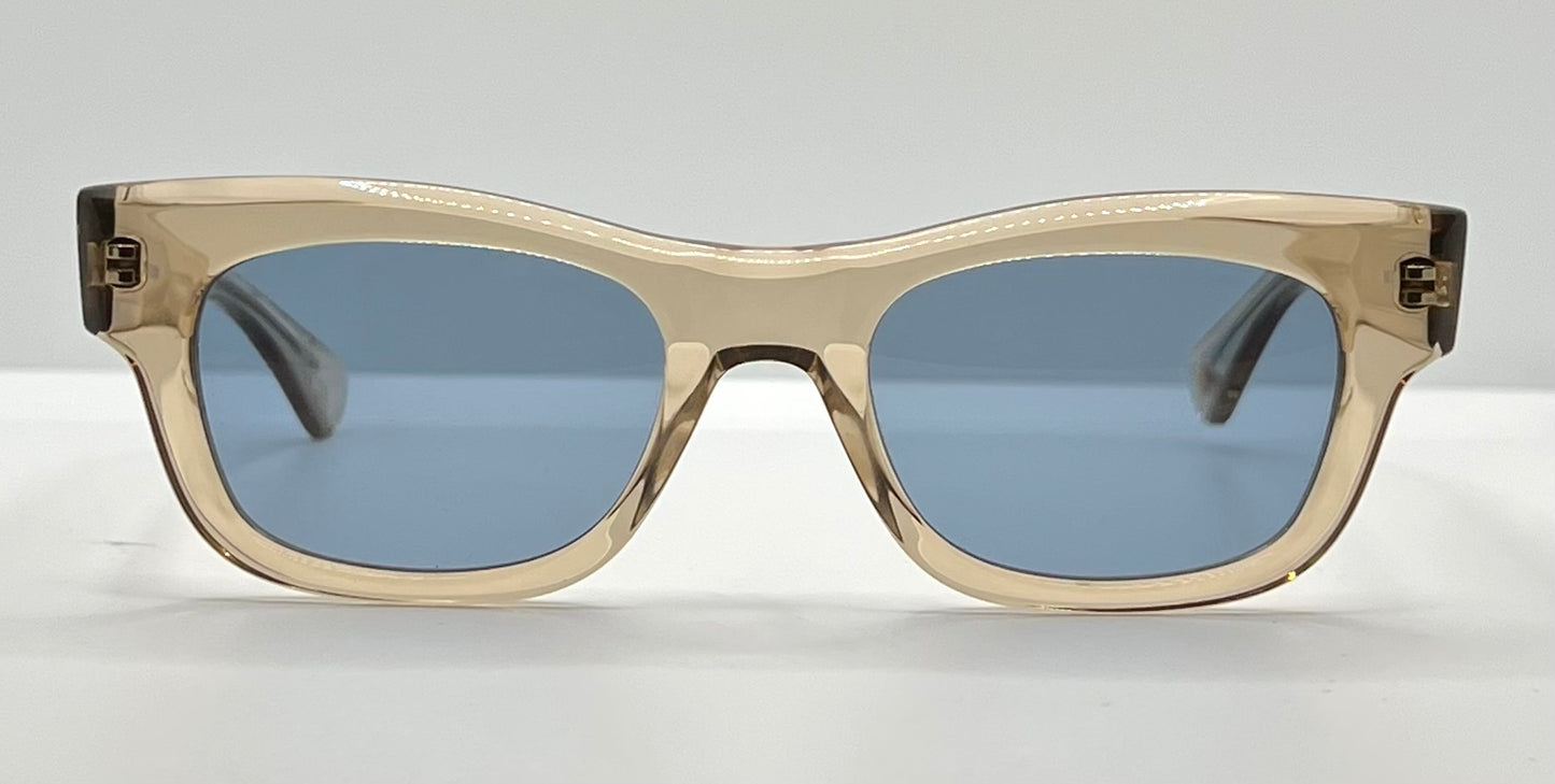 Garrett Leight Woz Bre Sunglasses Champagne 49-21 Blue Lens Full Kit Nwt