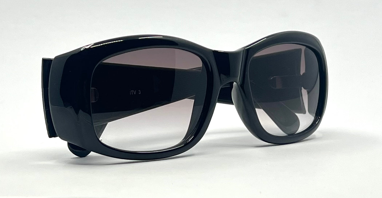 Lazi iTV 3 Vintage Sunglasses-Black Acetate w/ Silver Logo-Y2K Deadstock Italy