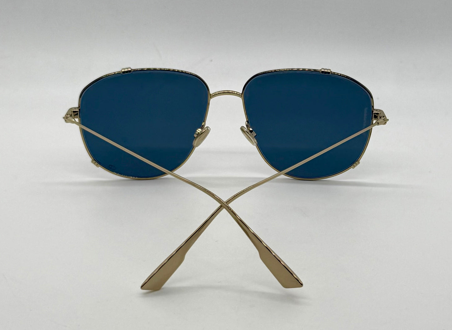 Dior 2VK49-VINTAGE Gold Metal Sunglasses-Blue Lenses 58-15-145 Unworn-Full Kit