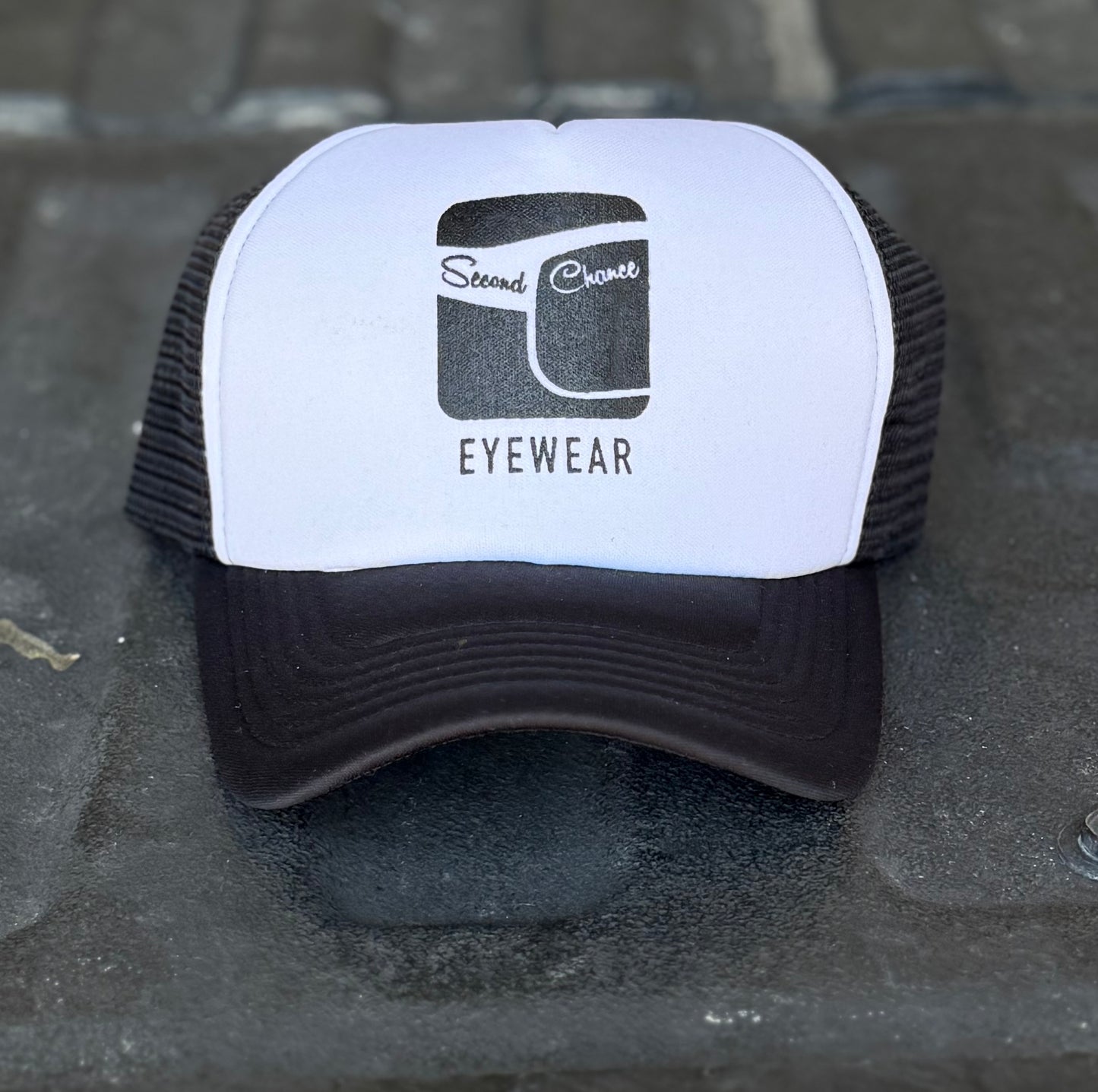 Second Chance Eyewear Trucker Hat- Black|White & Pink|White