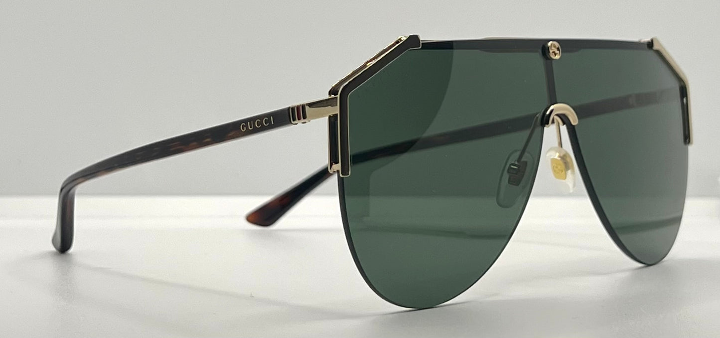 Gucci Gg0584S 002 Gold Green Shield Sunglasses Tortoise Temples – Full Kit
