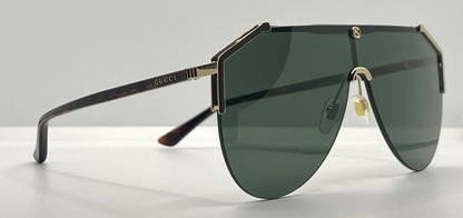 Gucci Gg0584S 002 Gold Green Shield Sunglasses Tortoise Temples – Full Kit
