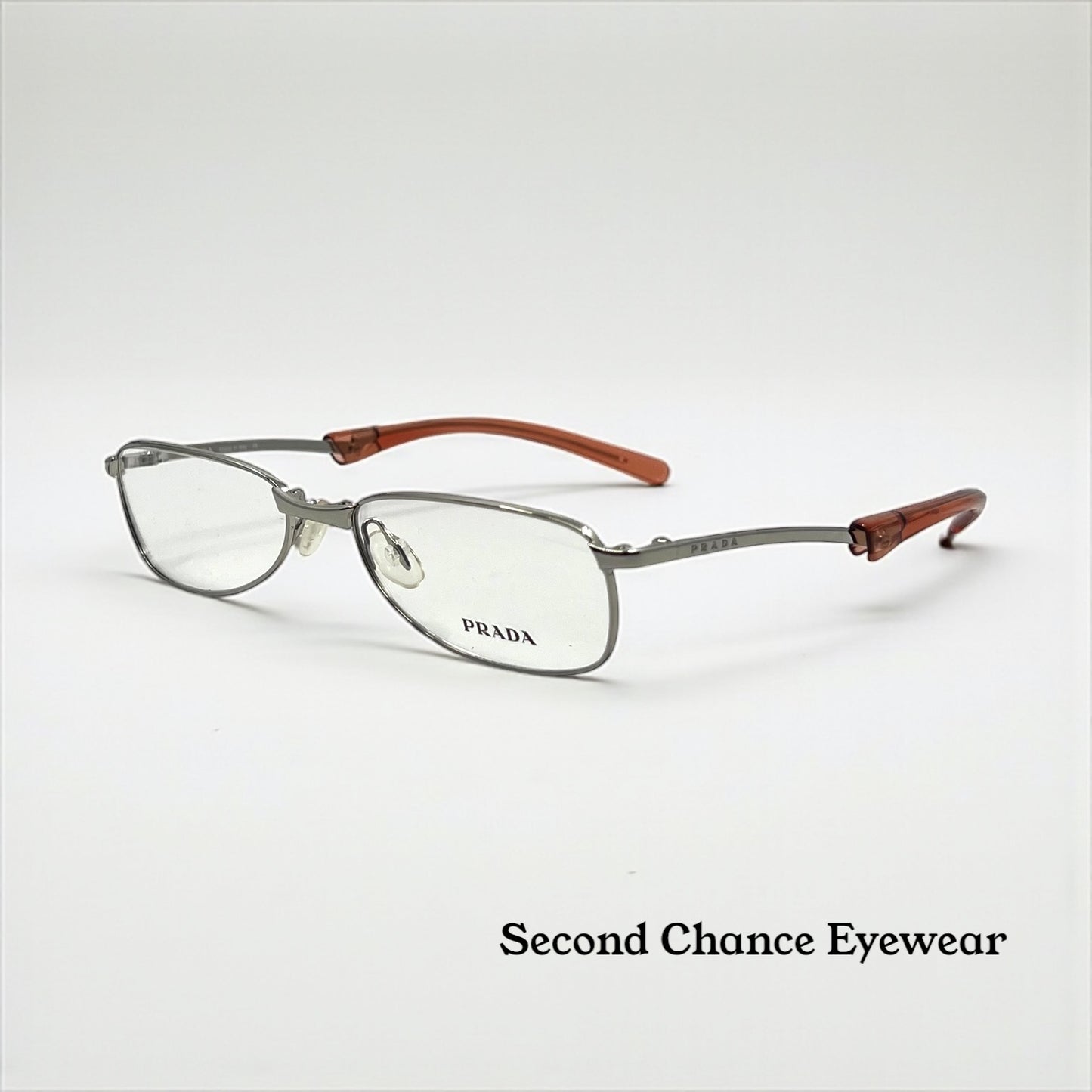 Prada Vpr 76C Vintage FOLDING Eyeglasses-Full Rim-Silver Orange Tips-Unworn-Italy