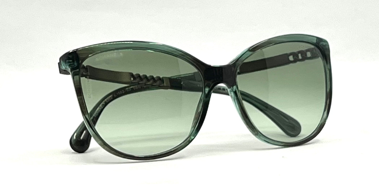 CHANEL 5352-Green Cat Eye VINTAGE Sunglasses-UNWORN-Italy-59mm