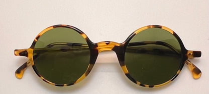 Brand New-Morel Aime 90040C-Round Tortoise Acetate Sunglasses With Custom Green Glass Lenses