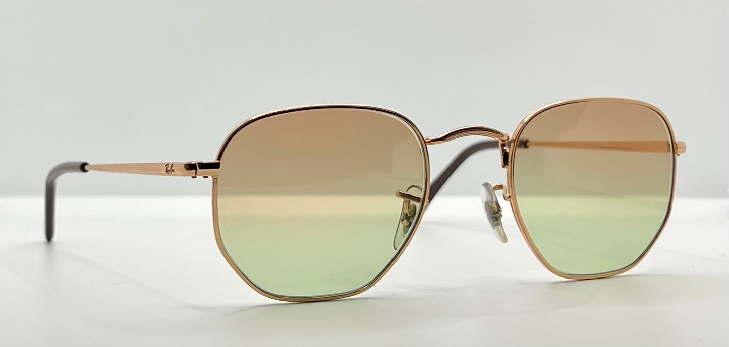 Ray-Ban Rb6448 3094-Geometric Gold Wire Sunglasses W| New, Custom Brown To Green Gradient Lenses